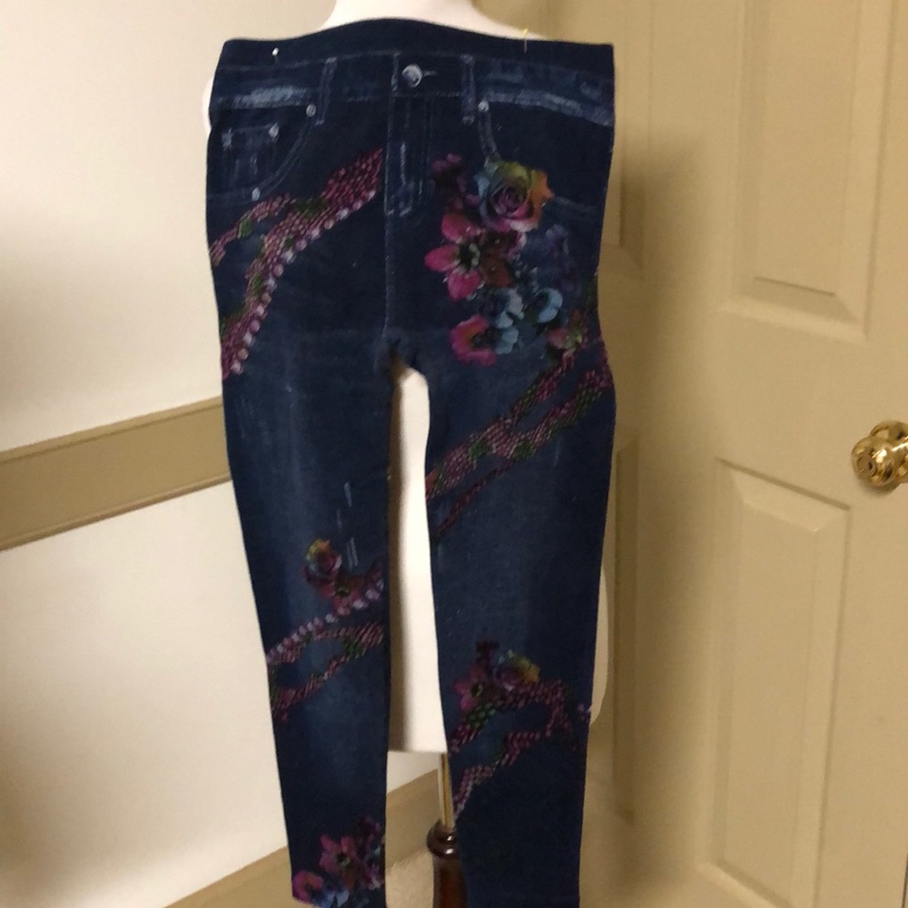 Denim embellished stretch knit leggings
